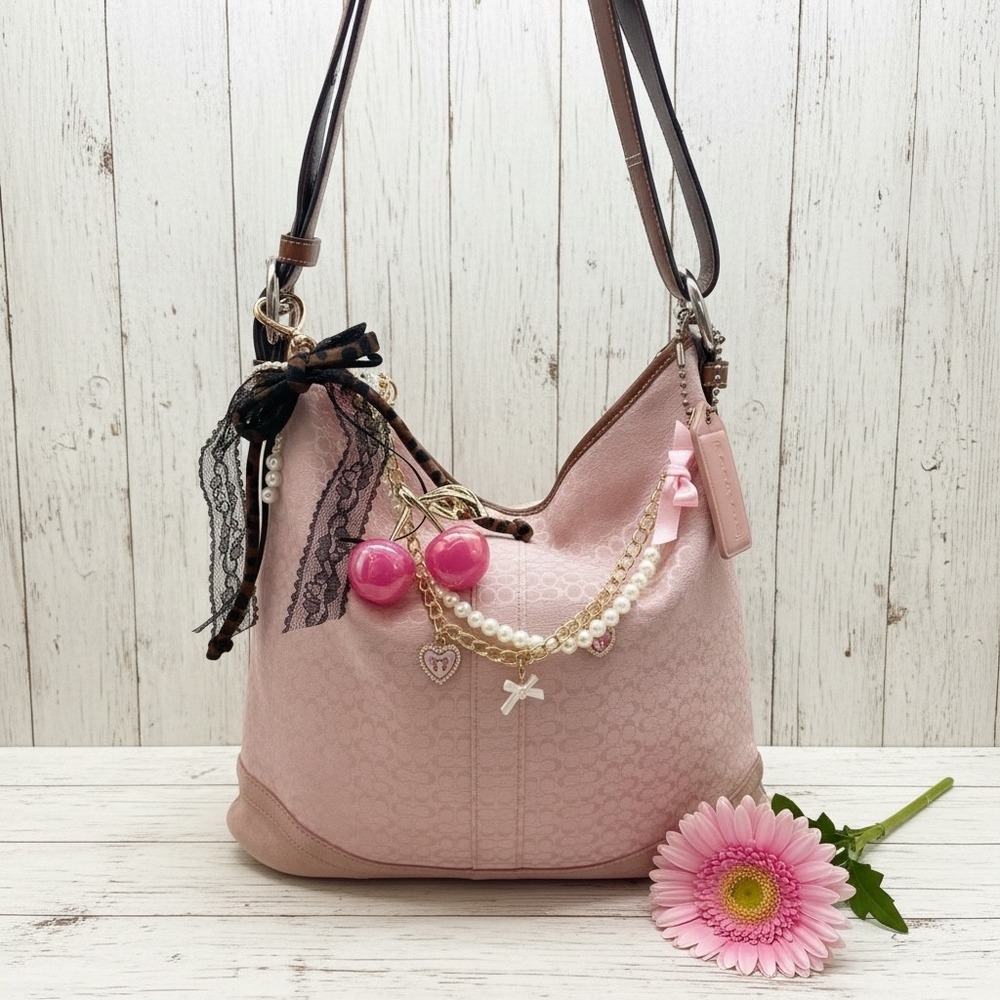 Coach Pink Signature Hobo Bag Y2K Coquette Cherry Charm Quiet Luxury